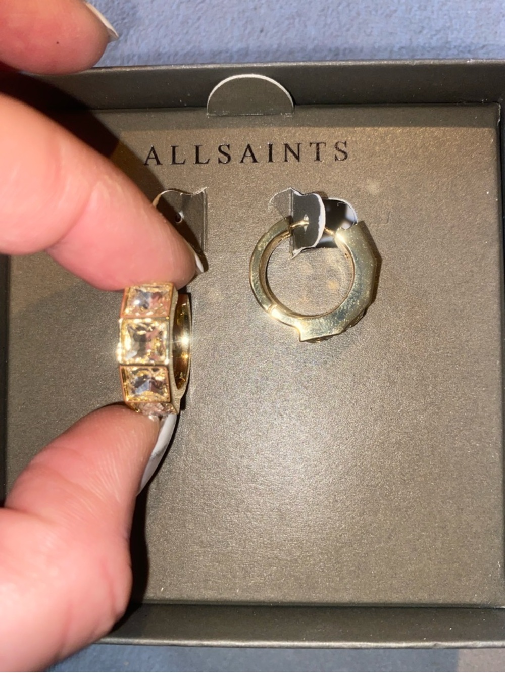 BNIB ALL SAINTS NYX Crystal Hoop Huggie Earrings - Picture 2 of 4